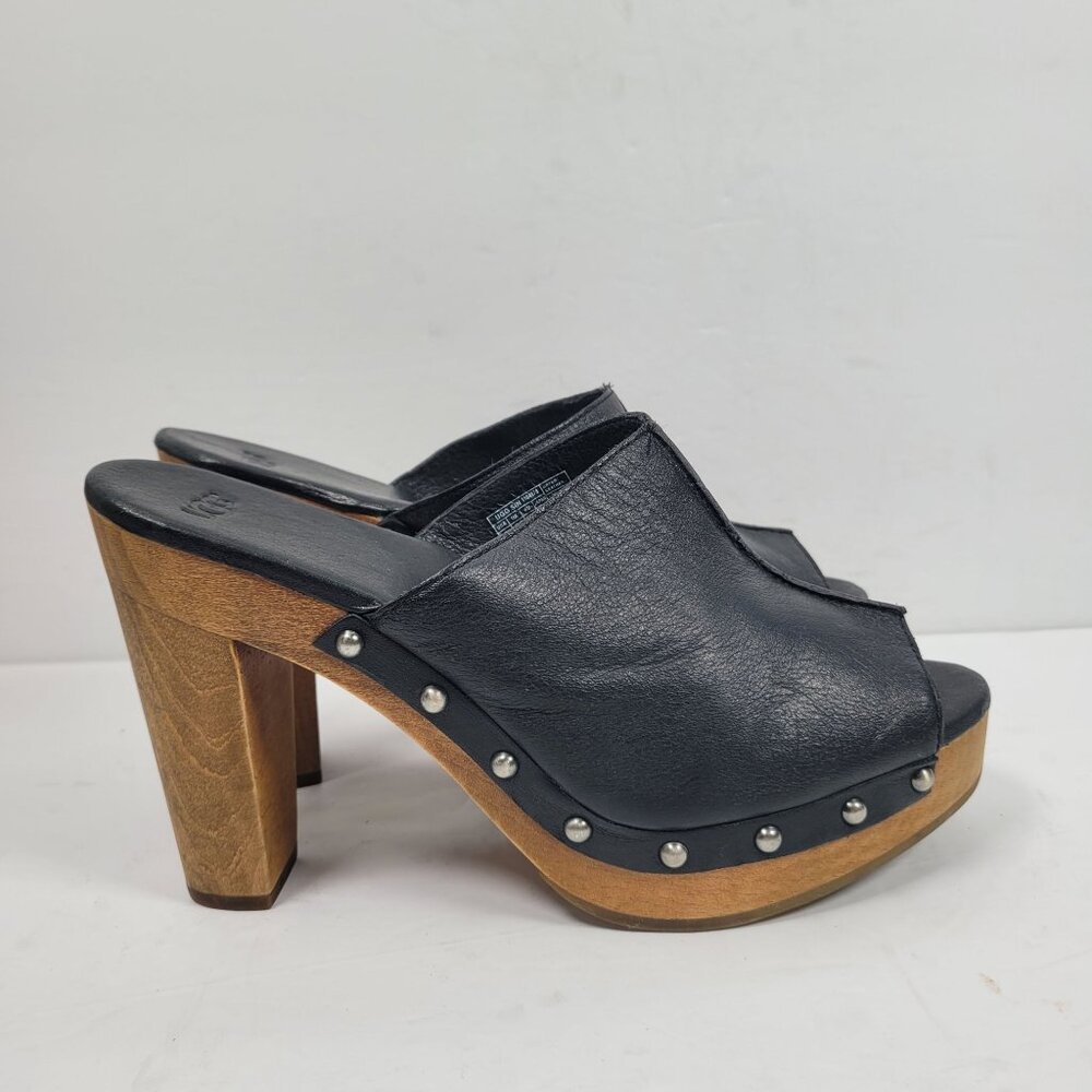 UGG Skyler Women's Black Leather Platform Heel Clogs 1004579 US Size 9